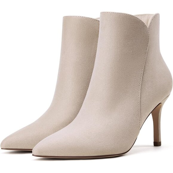 ⚡Women's Beige Chic Heeled Ankle Boots Sexy Pointed Toe 3 Inch High Heel Fashion - Picture 3 of 9